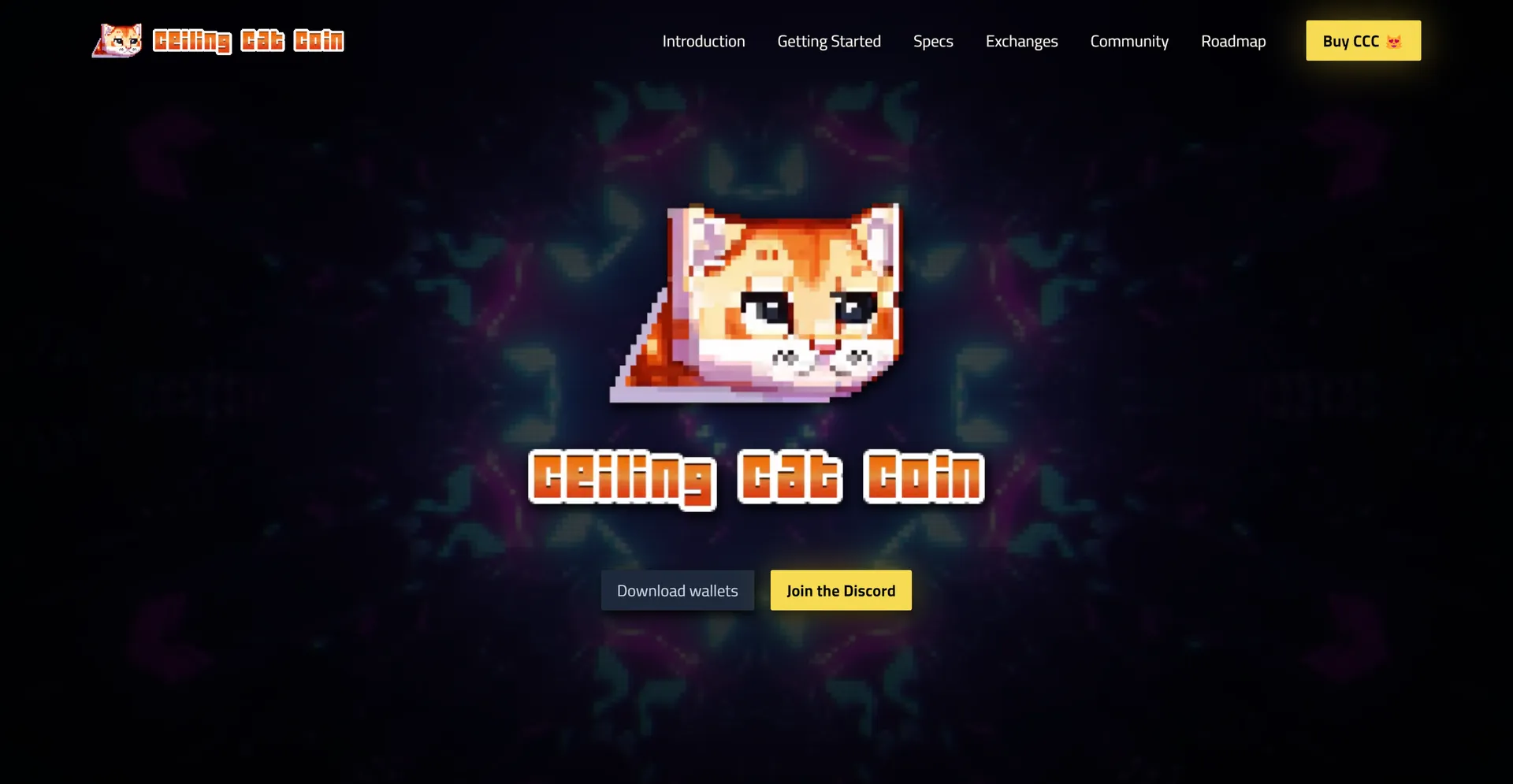 Hero image for Ceiling Cat Coin's website.