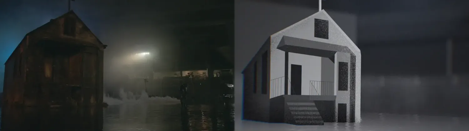 Comparison between a sketch and a photo of Kanye West's childhood home as seen in the Donda 2 listening party.