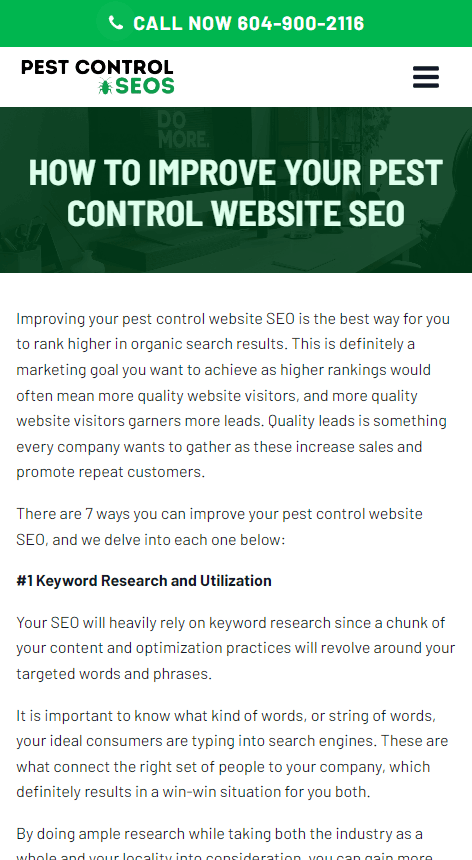 Example of PestControlSEOs' blog post