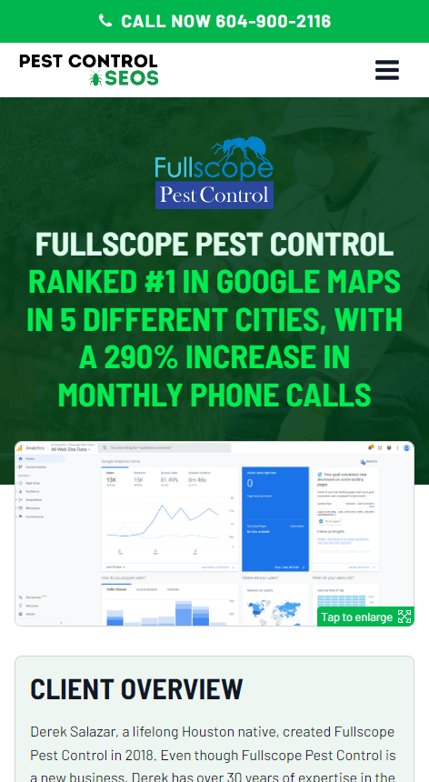 Example of PestControlSEOs' case study page