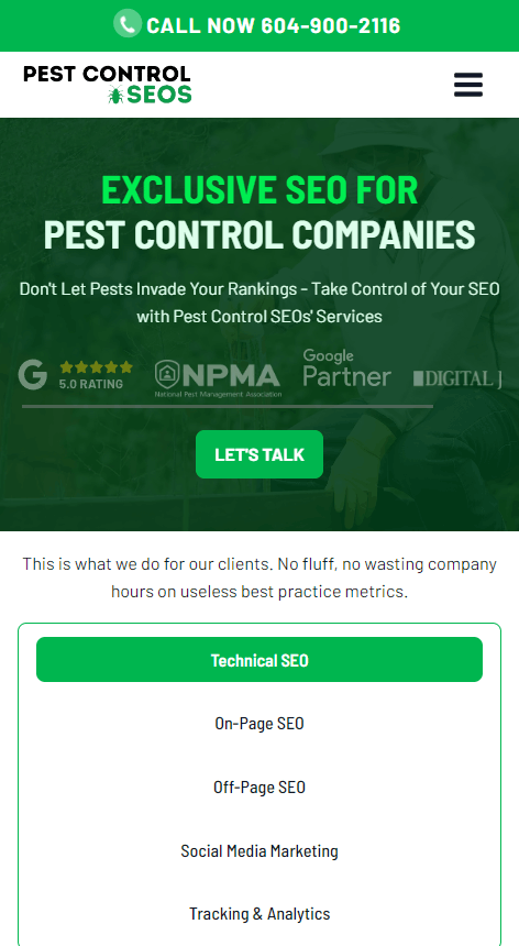 Example of PestControlSEOs' information page